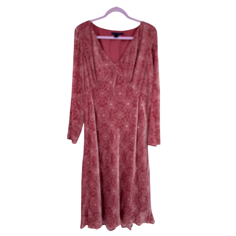 Boden Womens Silk Midi Dress Size 18 Burnout Velvet Dusty Pink Long Sleeve Fairy - Picture 2 of 16